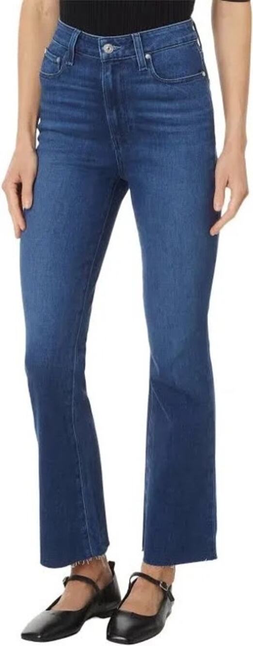 PAIGE Claudine High Rise Ankle Flare Jeans Raw Hem Size 32
